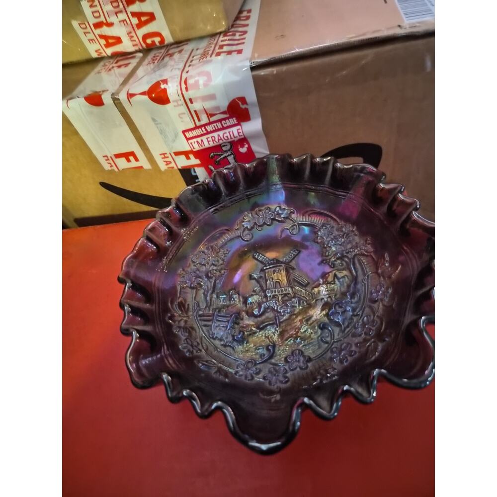 Vintage Imperial Glas Amethyst Iridescent Carnival Glass Bowl With...